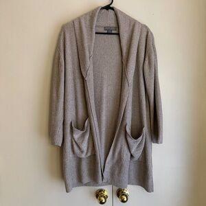 Barefoot Dreams CozyChic Lite Gray Long Ribbed Cardigan Pockets Size 1
